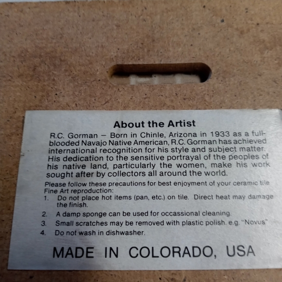 RC Gorman Ceramic Art Tile / Trivet - Picture 2 of 4